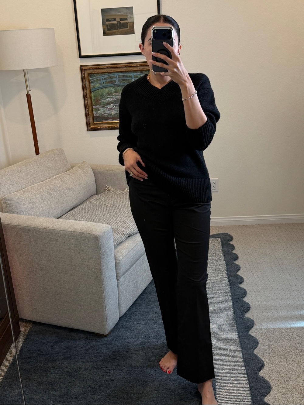 Black Stretch Cotton Straight Leg Trousers